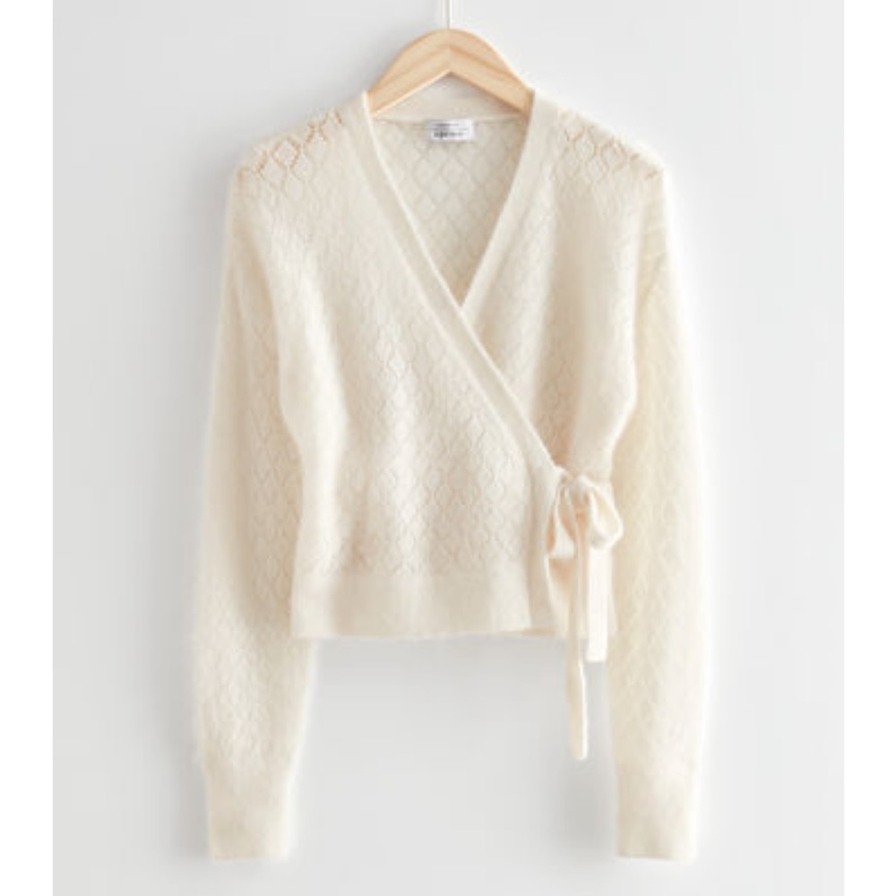 Paris & Other Stories Pointelle Knit Wrap Cardigan women’s size small